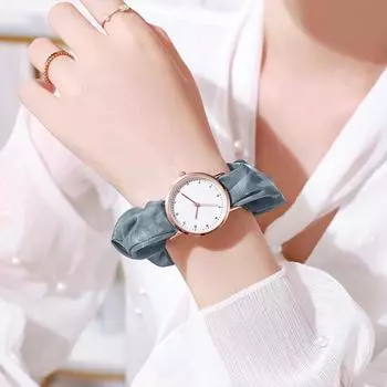 Женские наручные часы с резинками для волос, круглый циферблат, кварцевые повседневные часы с тканевым эластичным ремешком оранжевый