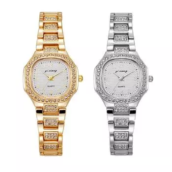 Женские наручные часы со стразами из стали и полосками, циферблат, кварцевые часы для бизнеса золотой