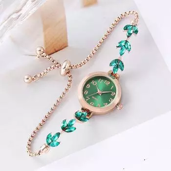 Женские наручные часы со стразами, круглый циферблат, браслет-цепочка золотой