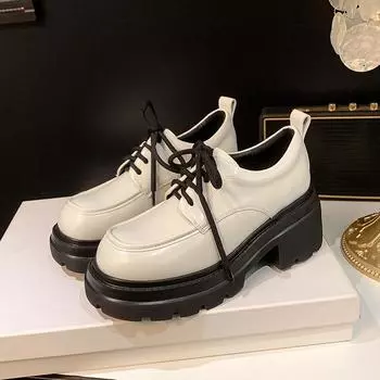 Женские настоящие кожаные туфли в стиле преппи, белые мокасины на толстой подошве, со шнуровкой, универсальные туфли на толстом каблуке 33
