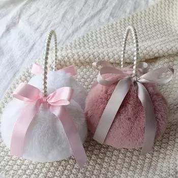 Женские наушники с искусственным жемчугом, повязка на голову с бантом из ленты, пушистый плюш, осенне-зимняя теплая наушник для девочек, имитация плюшевого кролика