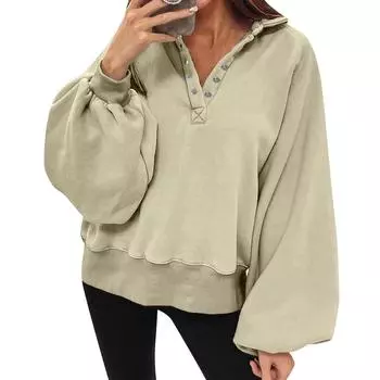 Женские негабаритные пуловеры со свободными рукавами и воротником на пуговицах, толстовки, топы XL оранжевый