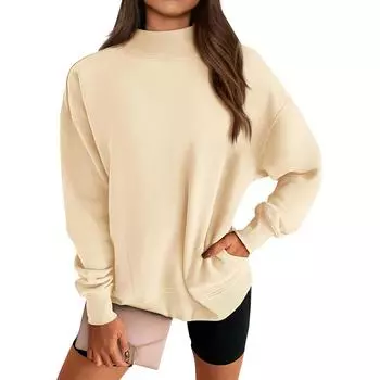 Женские негабаритные толстовки с круглым вырезом, футболки с длинными рукавами и цветными блоками, повседневные топы L бежевый
