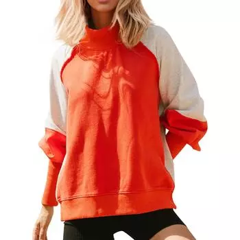 Женские негабаритные толстовки с круглым вырезом, футболки с длинными рукавами и цветными блоками, повседневные топы L бежевый