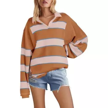Женские негабаритные толстовки с круглым вырезом, футболки с длинными рукавами и цветными блоками, повседневные топы L бежевый