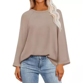 Женские негабаритные толстовки с круглым вырезом, футболки с длинными рукавами и цветными блоками, повседневные топы L бежевый