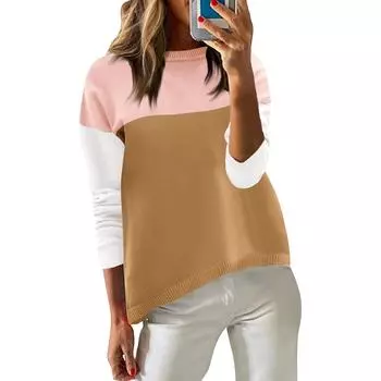 Женские негабаритные толстовки с круглым вырезом, футболки с длинными рукавами и цветными блоками, повседневные топы L чёрный