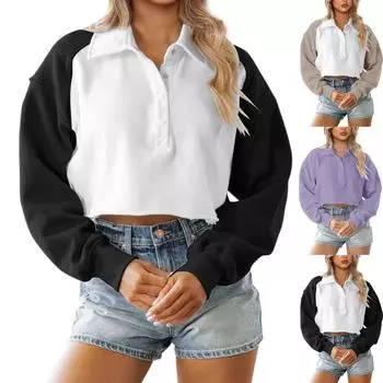 Женские негабаритные толстовки с круглым вырезом, футболки с длинными рукавами и цветными блоками, повседневные топы M серый