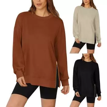 Женские негабаритные толстовки с круглым вырезом, футболки с длинными рукавами и цветными блоками, повседневные топы L бежевый