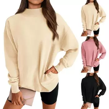 Женские негабаритные толстовки с круглым вырезом, футболки с длинными рукавами и цветными блоками, повседневные топы L бежевый