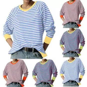 Женские негабаритные толстовки с круглым вырезом, футболки с длинными рукавами и цветными блоками, повседневные топы L чёрный