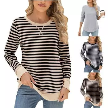 Женские негабаритные толстовки с круглым вырезом, футболки с длинными рукавами и цветными блоками, повседневные топы L бежевый