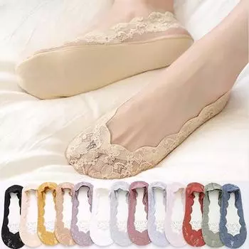Женские неглубокие кружевные носки силиконовые нескользящие и непадающие пятки летние дышащие невидимые носки для девочек One size белый
