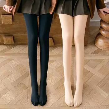 Женские нейлоновые цельные леггинсы из плотного бархата - антизацепляющие, тонкие осенне-зимние чулки и колготки stepping foot, 50g without fleece чёрный