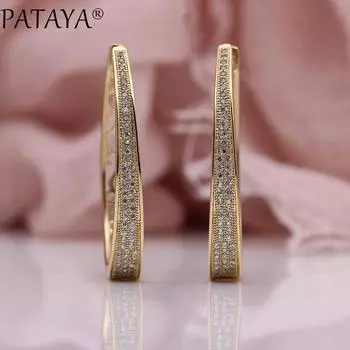 Женские нерегулярные большие круглые серьги PATAYA, белые висячие серьги с микровосковой инкрустацией из натурального циркона