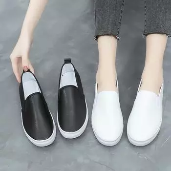 Женские нескользящие белые кожаные балетки в корейском стиле - удобная повседневная обувь для медсестер 41 белый