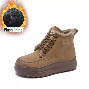 Женские нескользящие ботинки из овчины для снега осень/зима 2024 года: Теплые, толстые бархатные, ретро-хлопковые, короткие меховые сапоги на толстой подошве 38