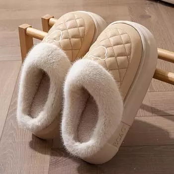 Женские нескользящие домашние тапочки, зимняя теплая толстая подошва, стеганый узор, подошва из ЭВА, ПУ, моющаяся тканевая подкладка, для домашнего использования парами 36-37 белый