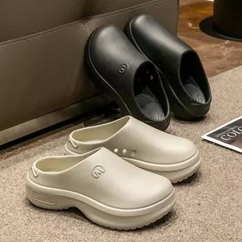 Женские нескользящие легкие сандалии из ЭВА: Летние модные тапочки на толстой подошве для ношения на открытом воздухе 40-41 чёрный