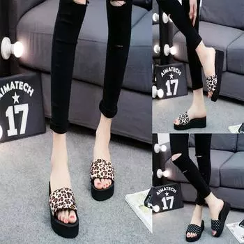 Женские нескользящие летние шлепанцы на высоком каблуке с толстой подошвой 38