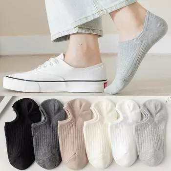 Женские нескользящие невидимые носки-лодочки — стиль весна/осень, тонкие однотонные, с неглубокой горловиной, без каблука.