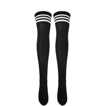 Женские нескользящие носки для йоги в полоску до середины икры на осень и зиму One Size чёрный