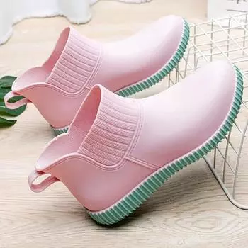 Женские нескользящие однотонные резиновые сапоги на плоской подошве, водонепроницаемая резиновая обувь без шнуровки, уличная рабочая обувь 35 чёрный