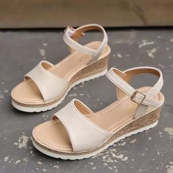 Женские нескользящие пляжные сандалии на толстой подошве, легкие босоножки на танкетке для женщин, лето 2024, сандалии на платформе с ремешком на щиколотке, женские 36 чёрный