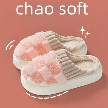 Женские нескользящие плюшевые хлопковые тапочки на все времена года 40-41 (fits 39-40)