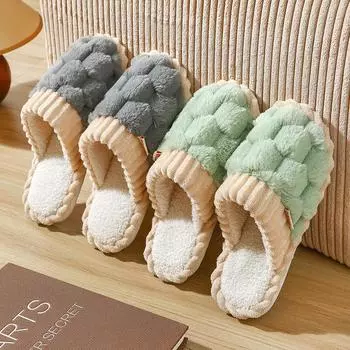 Женские нескользящие плюшевые хлопковые тапочки: Уютная домашняя обувь для осени и зимы, толстая подошва, дизайн унисекс 40-41 (fits size 39-40) чёрный