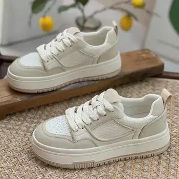 Женские нескользящие повседневные туфли из вулканизированной ткани на толстой подошве 2024 года, модные туфли на шнуровке из искусственной кожи, модные студенческие туфли Zapatos 35 чёрный