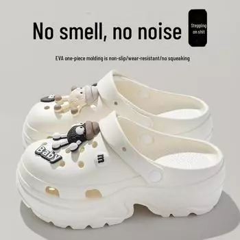 Женские нескользящие сандалии из ЭВА на толстой подошве 2024 г.: Пляжная обувь с защитой от запаха для летнего ношения на открытом воздухе 34-35