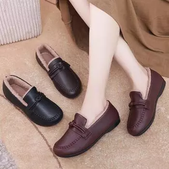 Женские нескользящие теплые зимние туфли из бархата и хлопка для людей среднего и пожилого возраста - мягкая подошва, легко надевать 37 коричневый