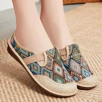 Женские нескользящие тканевые туфли, летние дышащие льняные сандалии и тапочки, женские повседневные тапочки Baotou с мягкой подошвой для отдыха на открытом воздухе Size 36