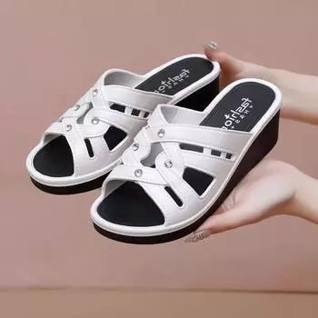 Женские нескользящие толстые подошвы на танкетке пляжные тапочки для летнего использования в помещении, на открытом воздухе, в ванной, дома 36-40