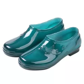 Женские нескользящие высокие резиновые сапоги на низком каблуке - мягкая резиновая обувь с высоким голенищем для использования на кухне 40