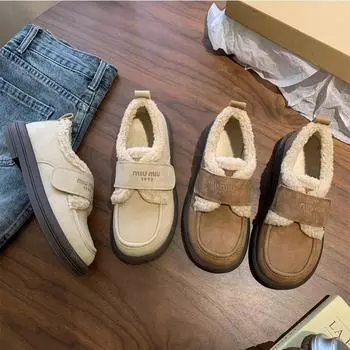 Женские нескользящие зимние ботинки с толстой подошвой, теплые ботинки из овечьей шерсти с хлопковой подкладкой, женские новые зимние ботинки на плоской подошве из утолщенного плюша 35 бежевый