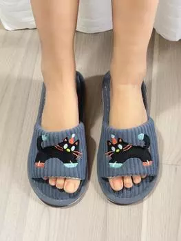 Женские нескользящие зимние тапочки, мультяшный дизайн кошки, мягкие домашние тапочки для дома, уютная домашняя обувь 36-37 серый