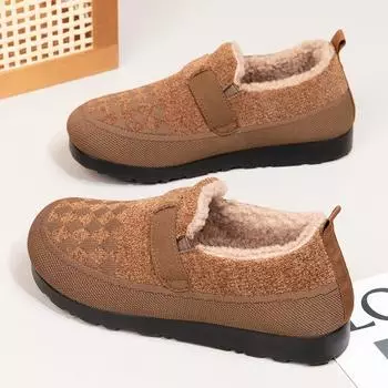 Женские нескользящие зимние туфли с бархатной подкладкой — теплые туфли на плоской подошве с круглым носком для людей среднего и старшего возраста 41 верблюд