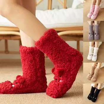 Женские нескользящие зимние утолщенные флисовые носки с принтом, носки-тапочки, бархатные коралловые бархатные носки Snow Splus One Size кофейный