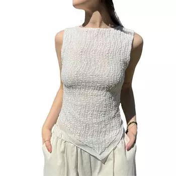 Женские нестандартные майки, повседневная летняя однотонная рубашка без рукавов, базовый жилет, эстетичная одежда для уличной моды S белый