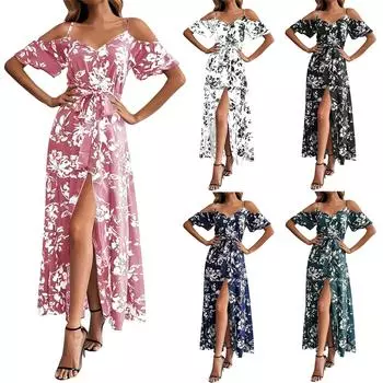 Женские нестандартные платья с длинными бретелями, цветочные пляжные платья L белый