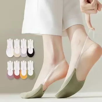 Женские невидимые хлопковые носки из ледяного шелка, нескользящие невидимые носки-лодочки с неглубоким горлом, полуноски без показа, носки-полукорабли с пяткой на спине one size чёрный