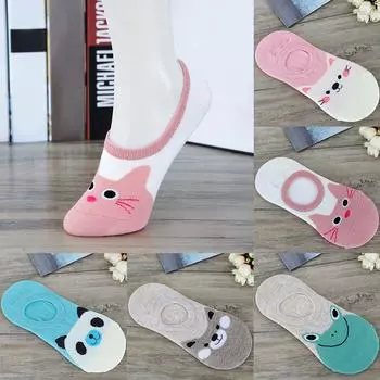 Женские невидимые хлопковые носки с нескользящей подкладкой для лоферов с низким вырезом и животным One Size синий