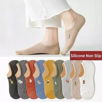 Женские невидимые носки силиконовые противоскользящие носки носки-лодочки с рисунком животных One size белый