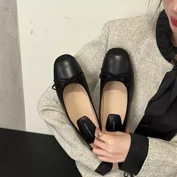 Женские нежные балетки с бантом на плоской подошве, корейская мода, ретро, элегантные туфли-лодочки с круглым носком, осенние туфли-лоферы, повседневная обувь 35 бежевый