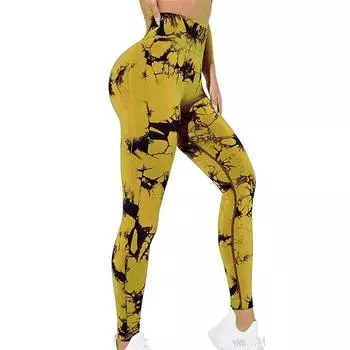 Женские нитевидные принты эластичные леггинсы для йоги фитнеса бега спортзала спорта активных штанов XS жёлтый