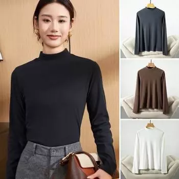 Женские нижние топы DE Velvet Self-Heating Thermal Top Half High Gate Long Sleeve Slim Fit Base Layer Shirt M чёрный