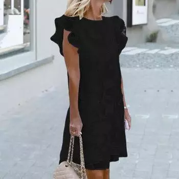 Женские нижние юбки, большие размеры, с круглым вырезом, до колена, платье миди с множеством рюш, жаккардовое платье с короткими рукавами, женская одежда XL чёрный