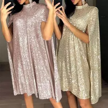 Женские нижние юбки больших размеров, блестящее вечернее платье, свободная водолазка с блестками, весенне-осеннее открытое женское платье для коктейля S розовый